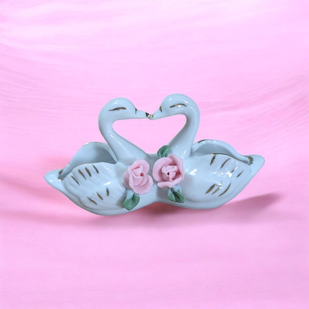 Elegant Ceramic Swan Figurine with Pink Accents
